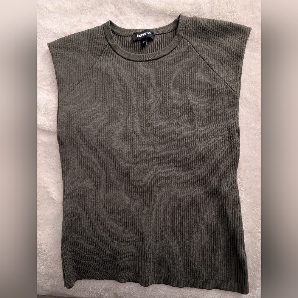 Ribbed Sleeveless Olive Green Top